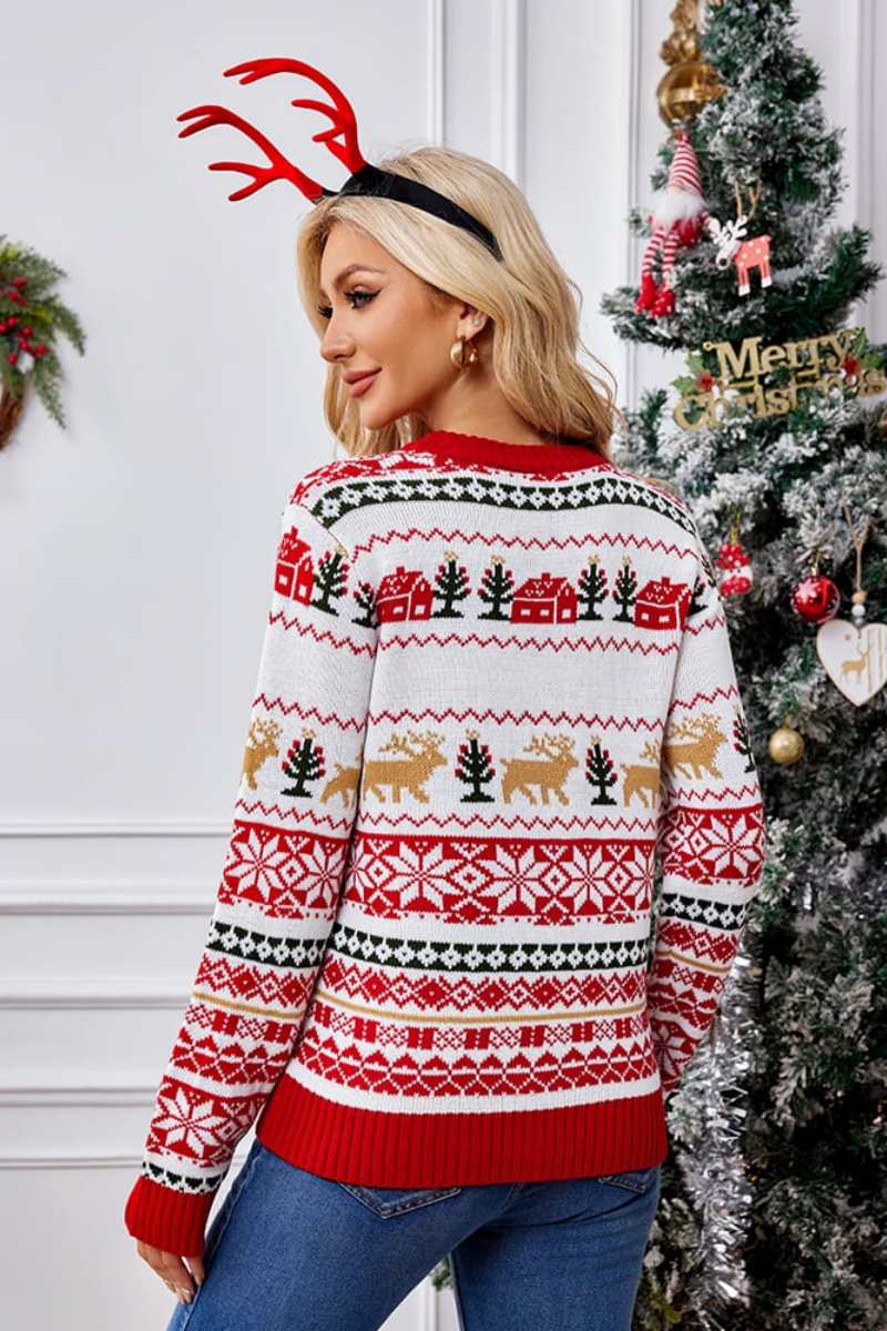 Christmas Crewneck Embroidered Knit Sweater-ROVOLE