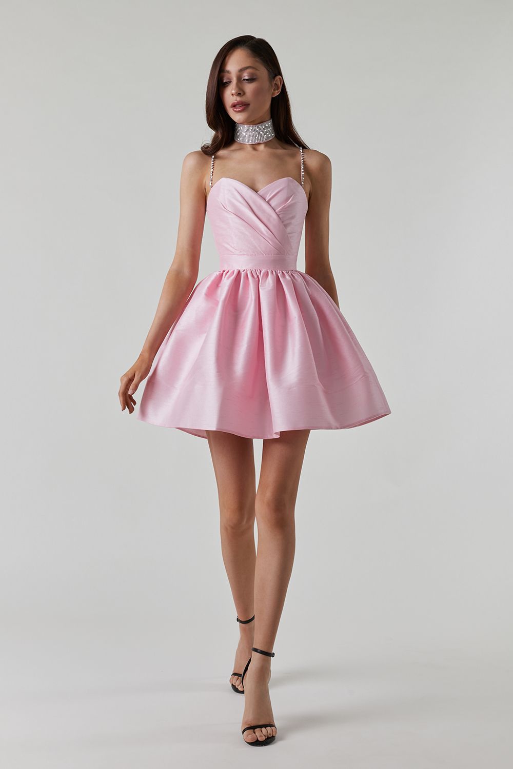 Sweet High-Waist Ruched Fluffy Mini Dress-ROVOLE