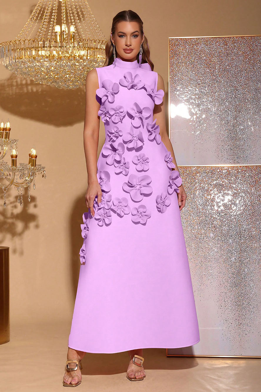 Ethel Flower Embellished Sleeveless Maxi Dress-ROVOLE