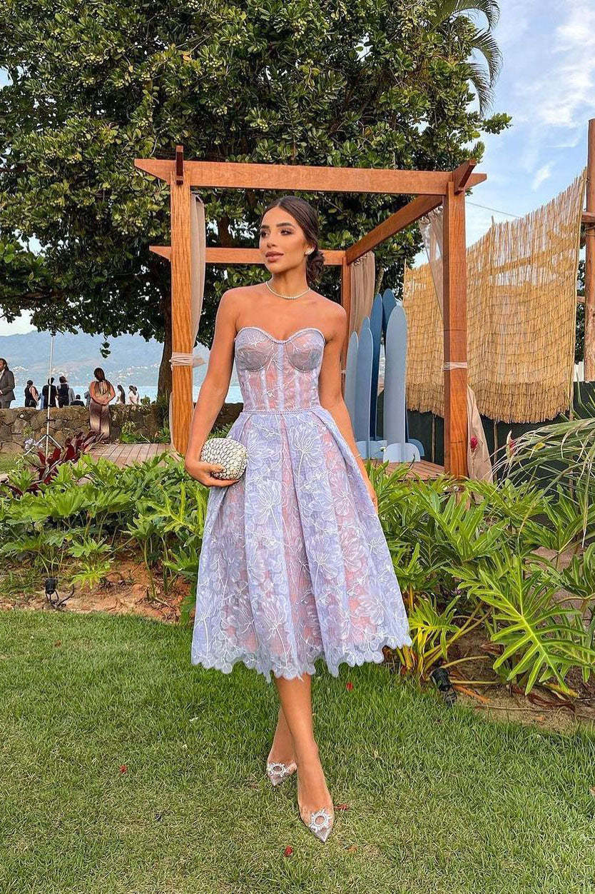 Romantic Summer Strapless Midi Dress-ROVOLE