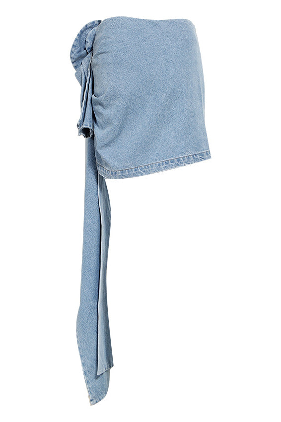 Denim Mini Skirt With 3D Roses-ROVOLE