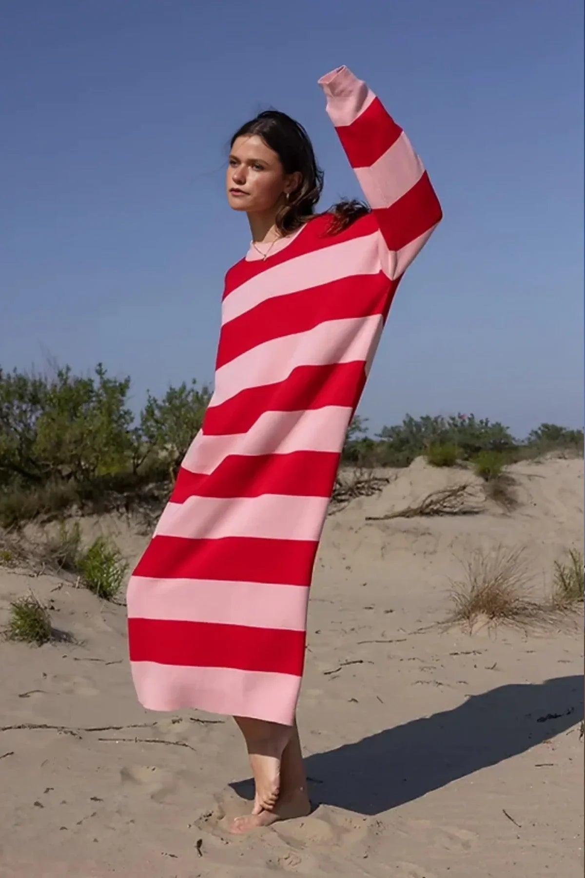 Casual Striped Midi Dress-ROVOLE