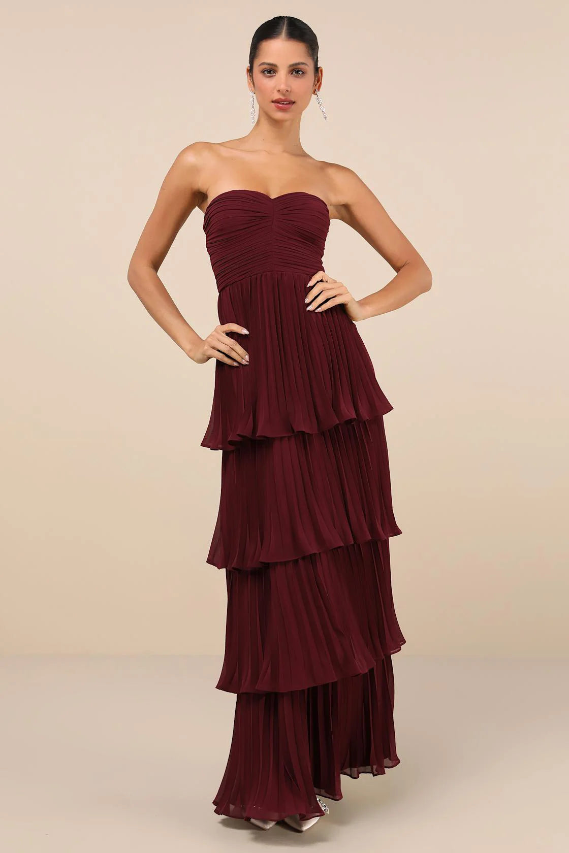 Plum Purple Strapless Tiered Maxi Dress-ROVOLE