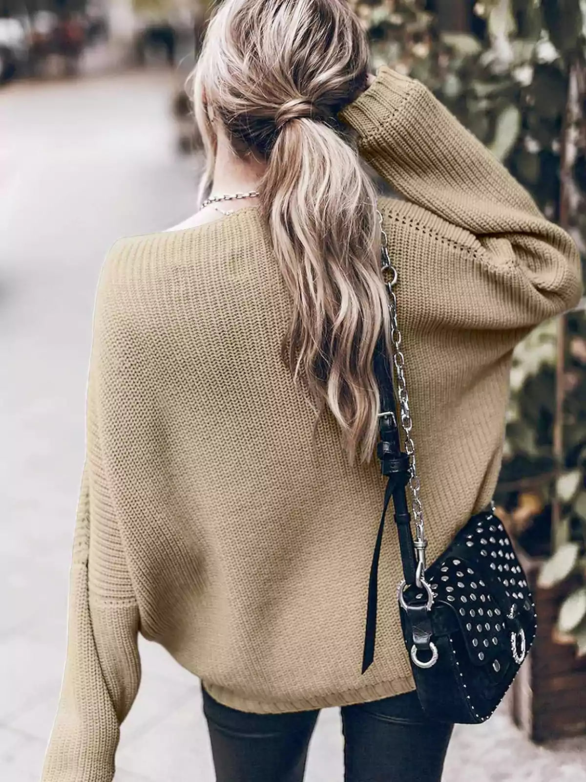 Oversized Knit Batwing Sweater & Ruffled Mini Skirt Set-ROVOLE