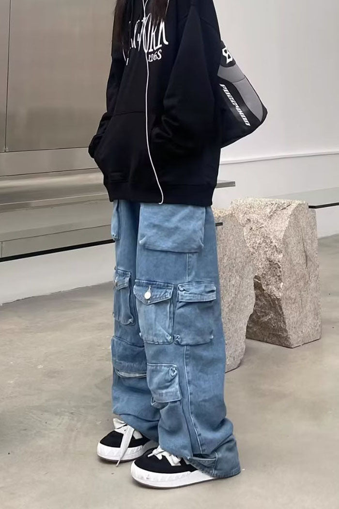 Light Wash Zip Jeans-ROVOLE