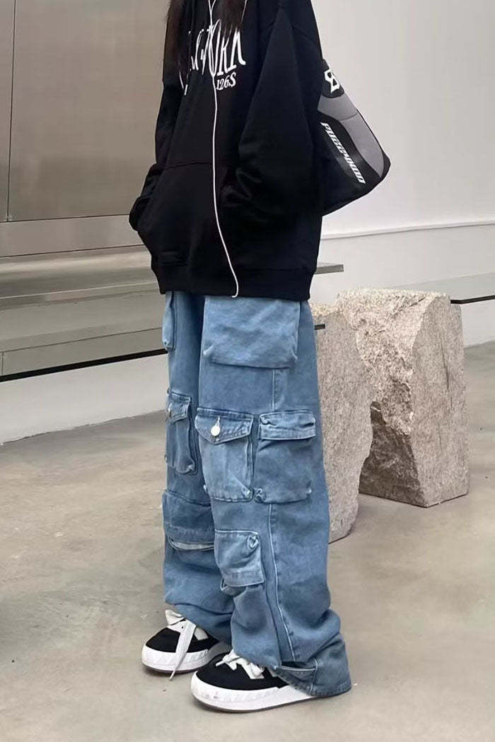 Light Wash Zip Jeans-ROVOLE