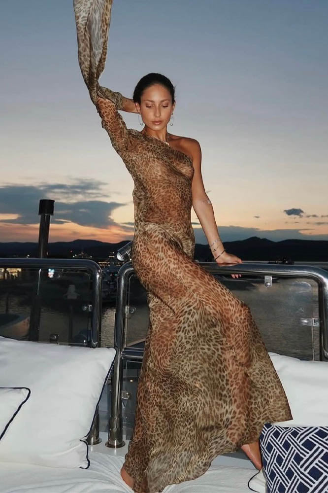 Leopard Mirage One-Shoulder Dress-ROVOLE