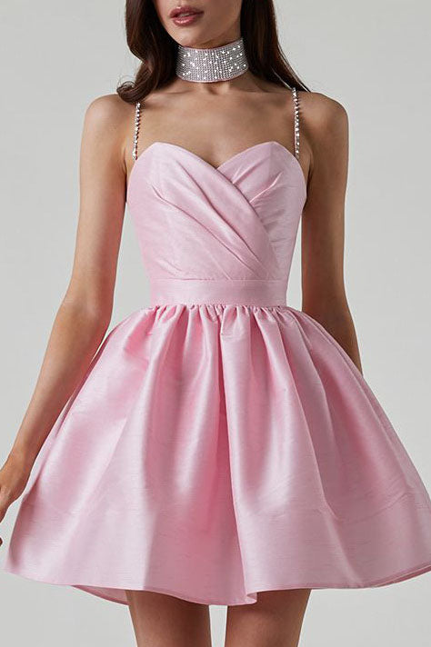 Sweet High-Waist Ruched Fluffy Mini Dress-ROVOLE