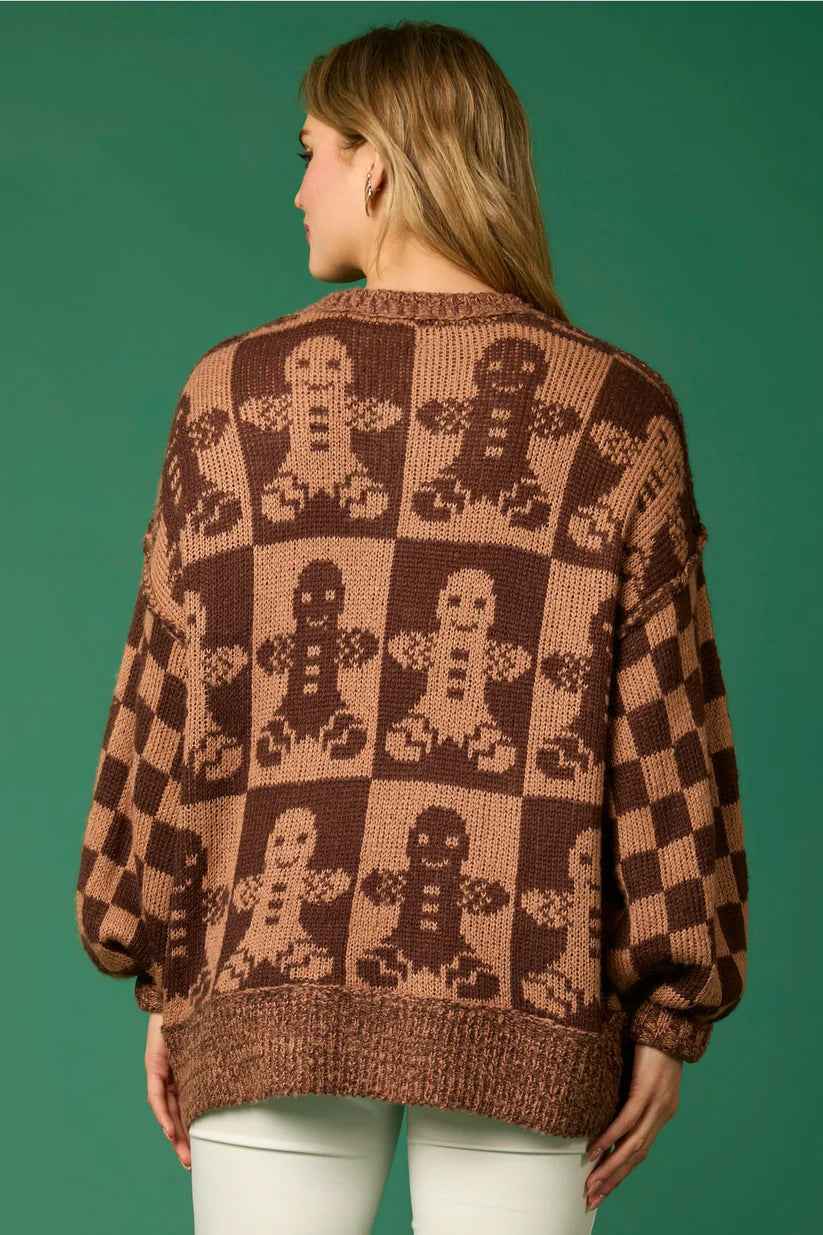Candy Cane Christmas Needles & Gingerbread Man Knit Sweater-ROVOLE
