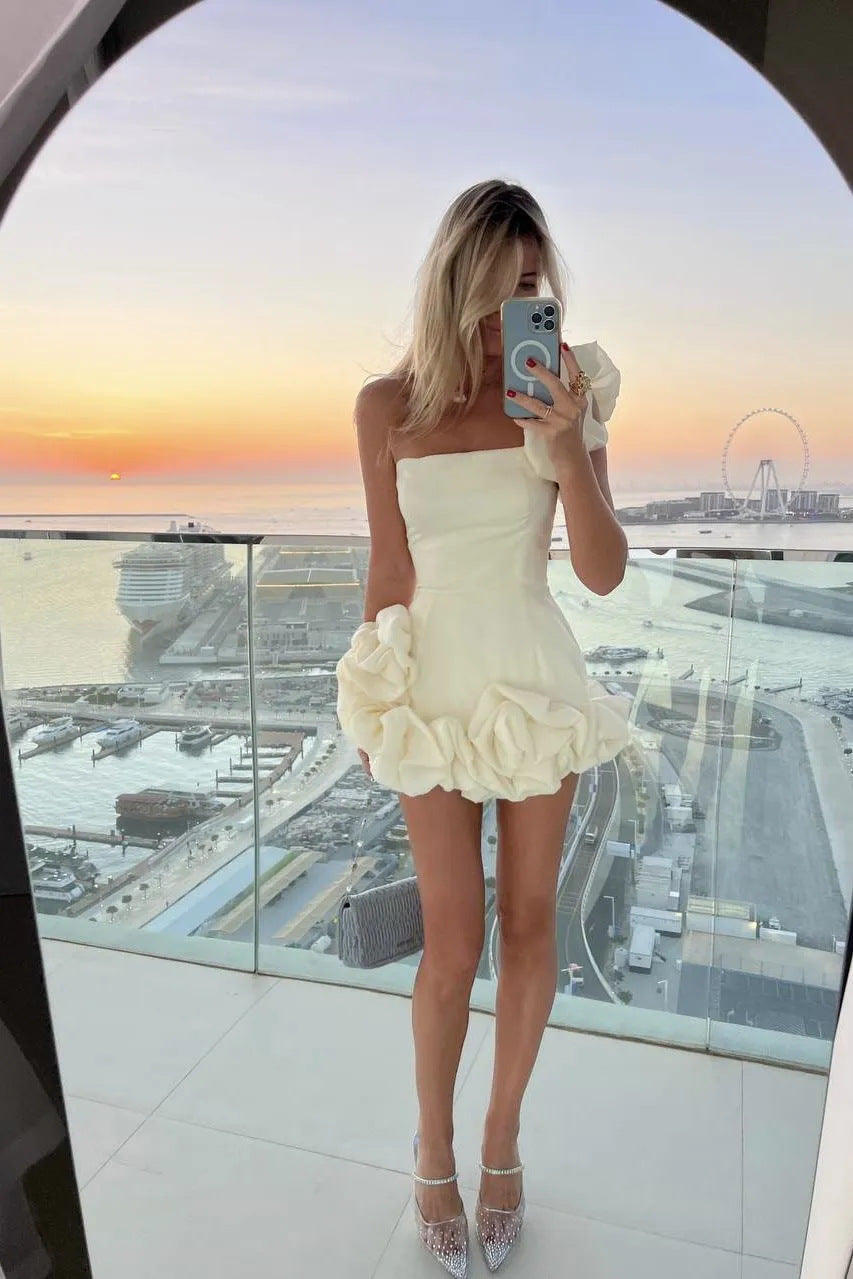 Romantic Tulip Waist Strapless Mini Dress-ROVOLE