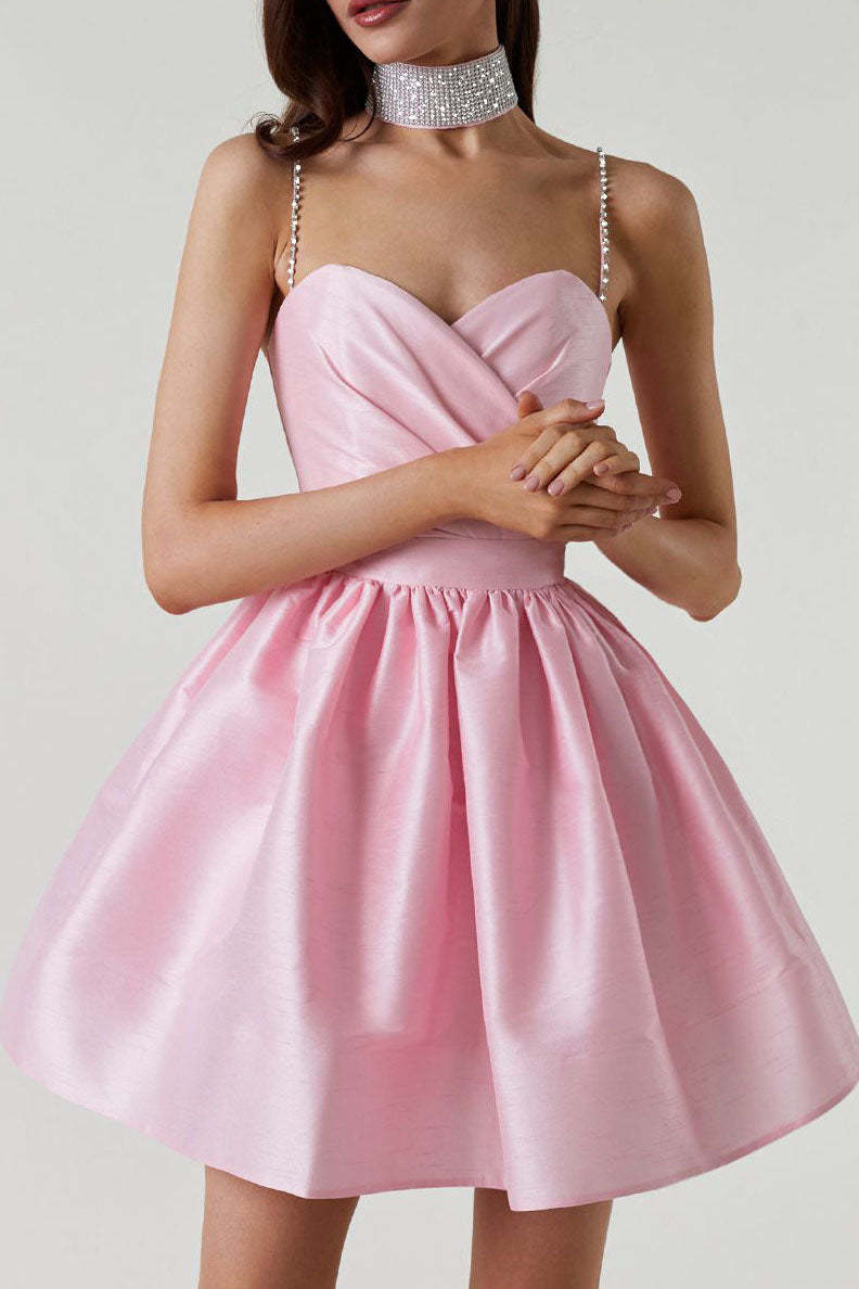 Sweet High-Waist Ruched Fluffy Mini Dress-ROVOLE