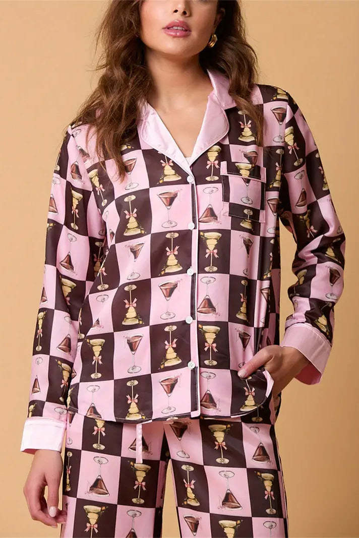 Christmas Festive Stripe Print Pajama Set-ROVOLE