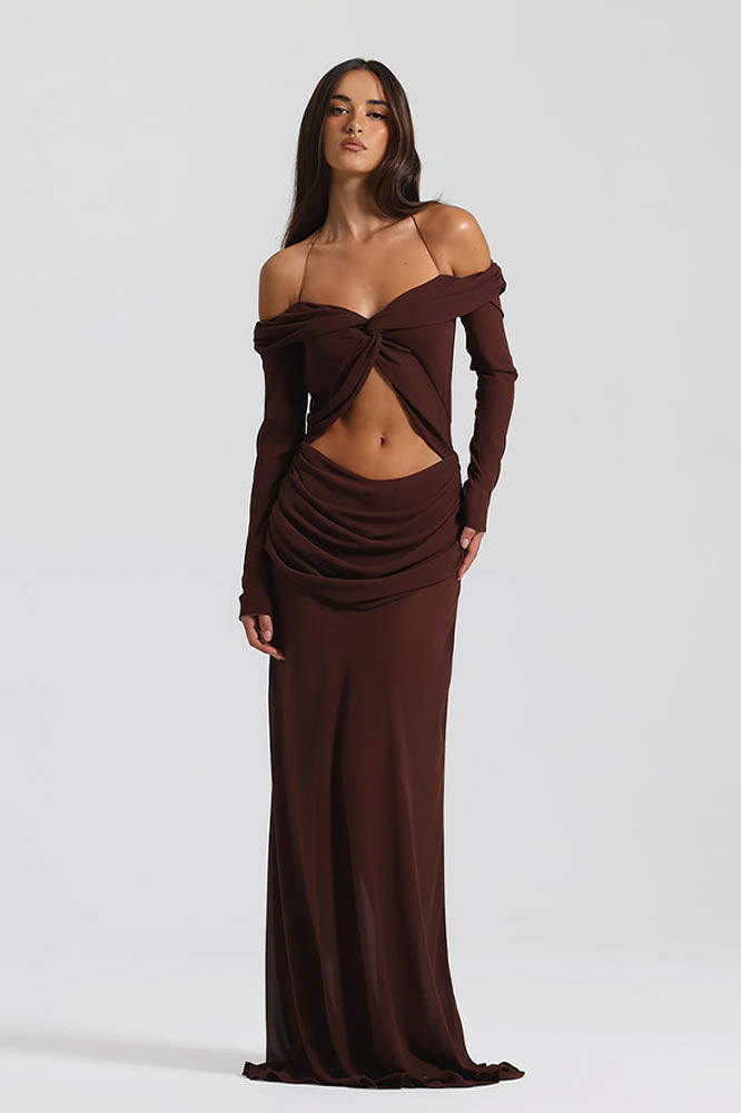 Moonlit Grace Off-Shoulder Dress-ROVOLE