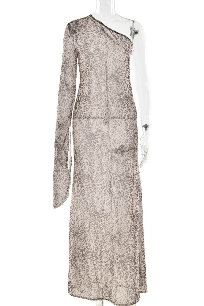 Leopard Mirage One-Shoulder Dress-ROVOLE