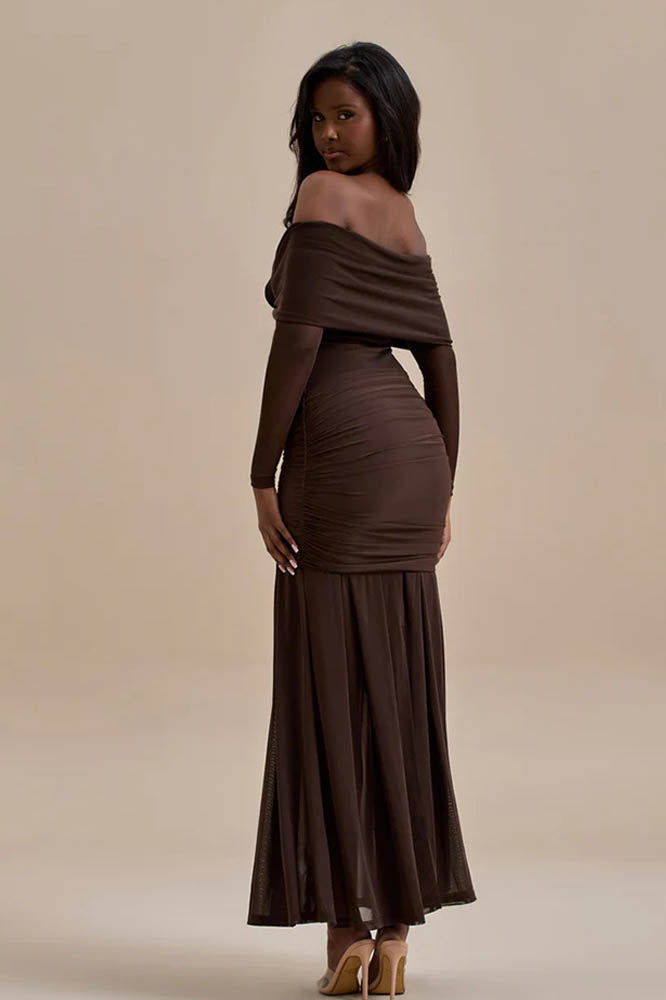 Off-Shoulder 3D Floral Bodycon Maxi Dress-ROVOLE