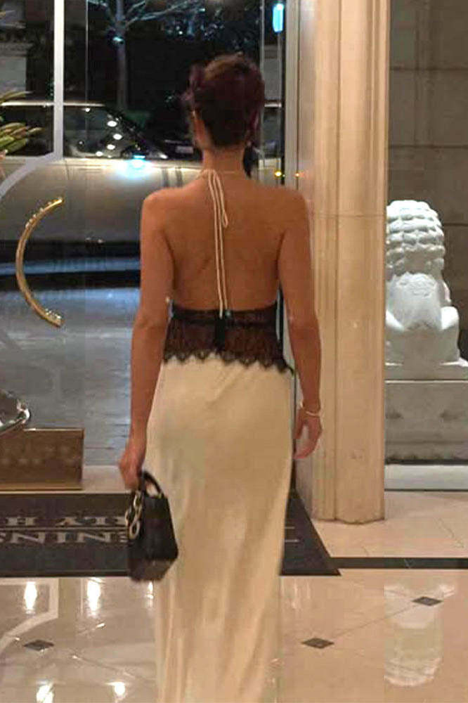 Halter Patchwork Backless Sexy Maxi Dress-ROVOLE