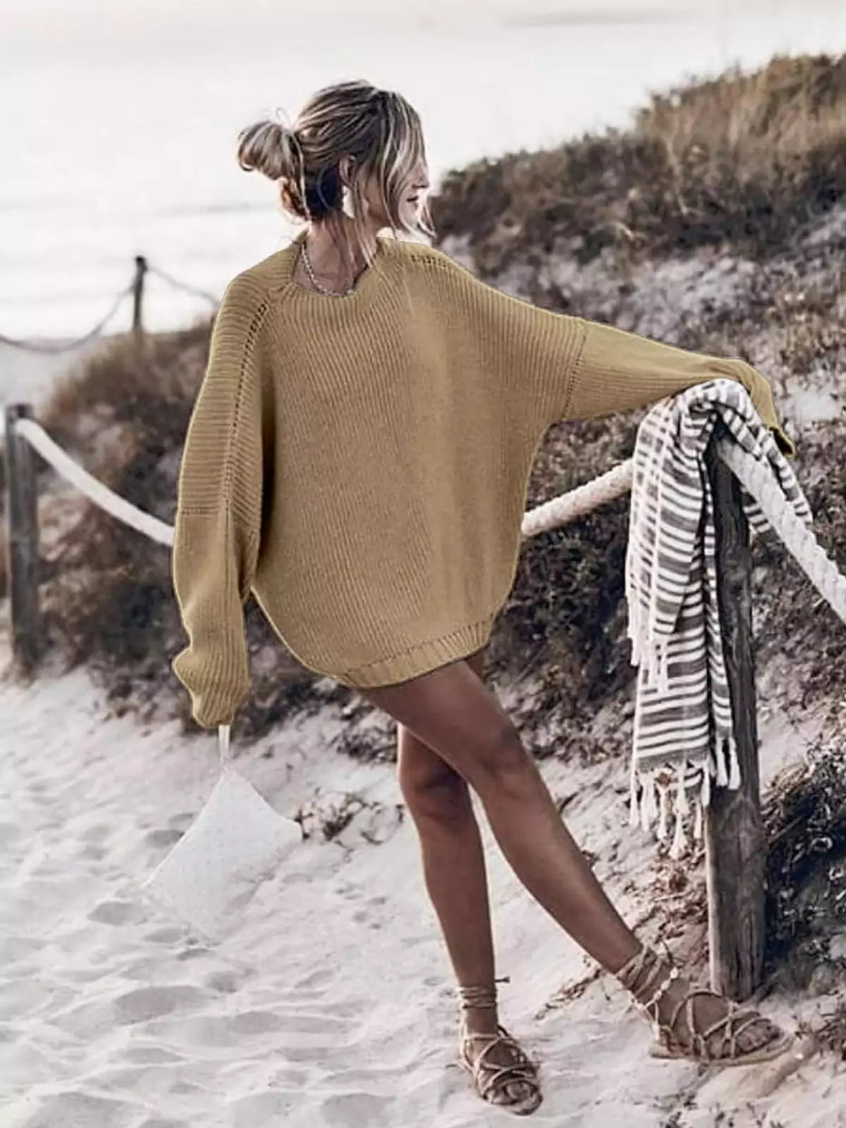 Oversized Knit Batwing Sweater & Ruffled Mini Skirt Set-ROVOLE