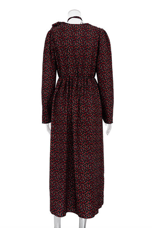 Bertha Flower V Neck Midi Dress-ROVOLE