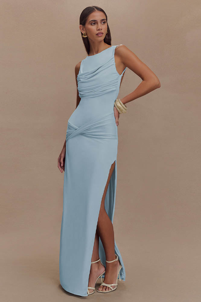 Serene Trace Backless Midi Dress-ROVOLE