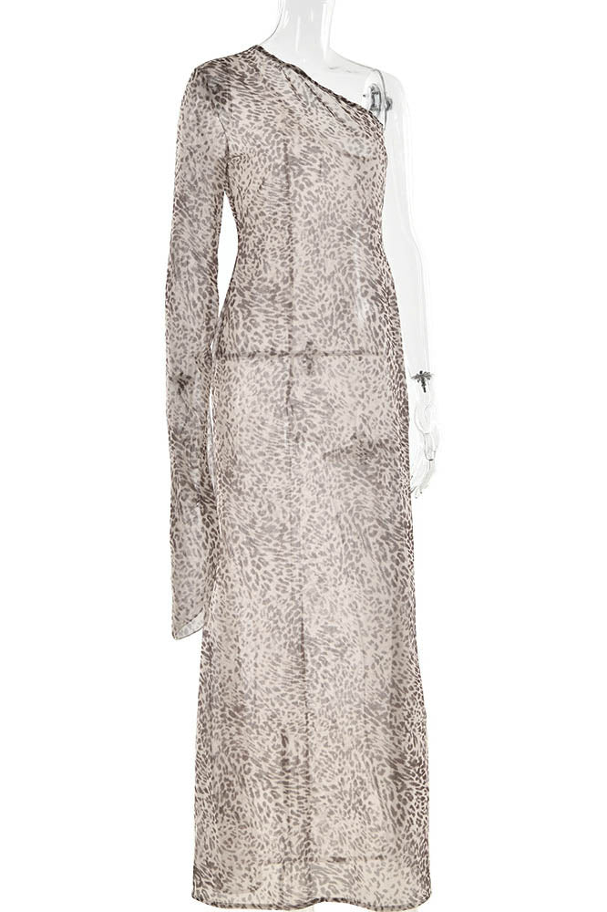 Leopard Mirage One-Shoulder Dress-ROVOLE
