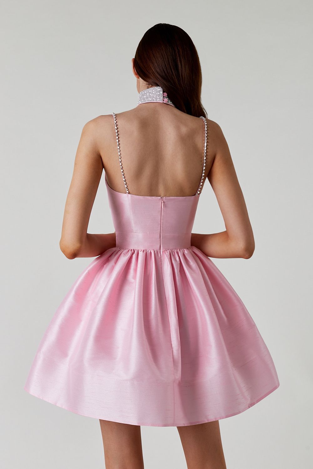 Sweet High-Waist Ruched Fluffy Mini Dress-ROVOLE