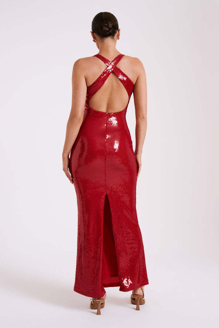 Sexy Cut-Out Halter High Slit Maxi Dress-ROVOLE