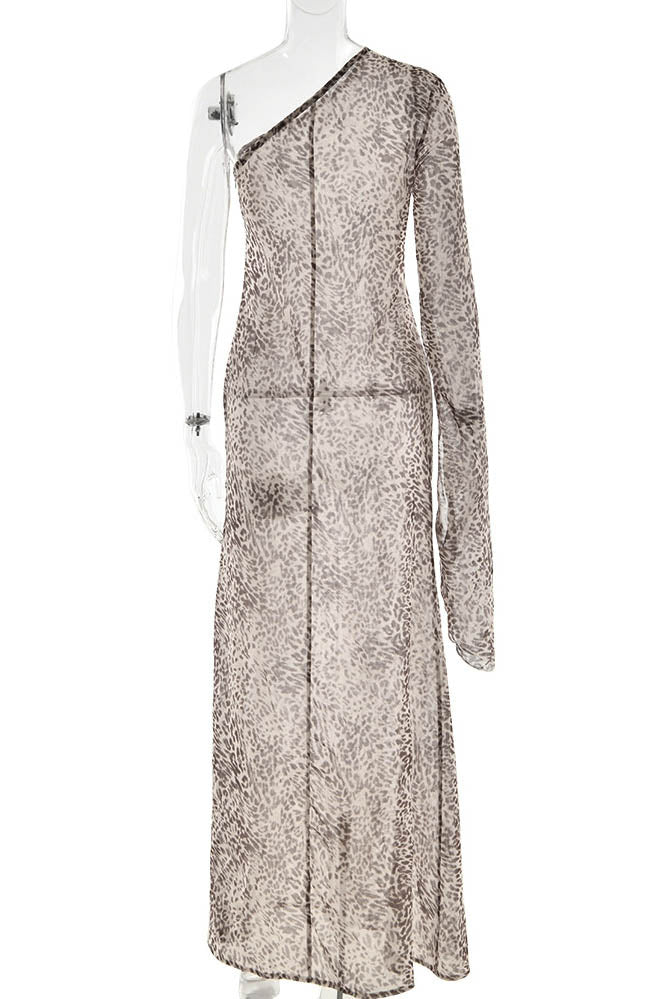 Leopard Mirage One-Shoulder Dress-ROVOLE