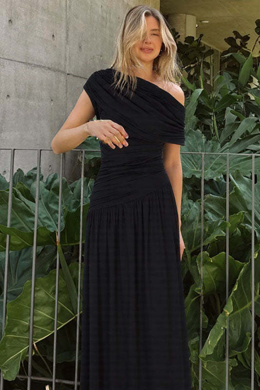 Asymmetric Cutout Evening Maxi Dress-ROVOLE