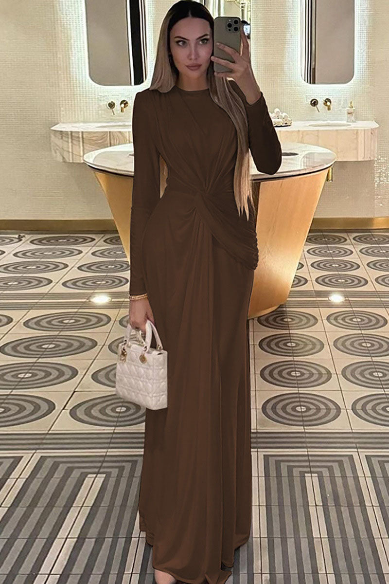 Euro-Inspired Round Neck Evening Maxi Dress-ROVOLE