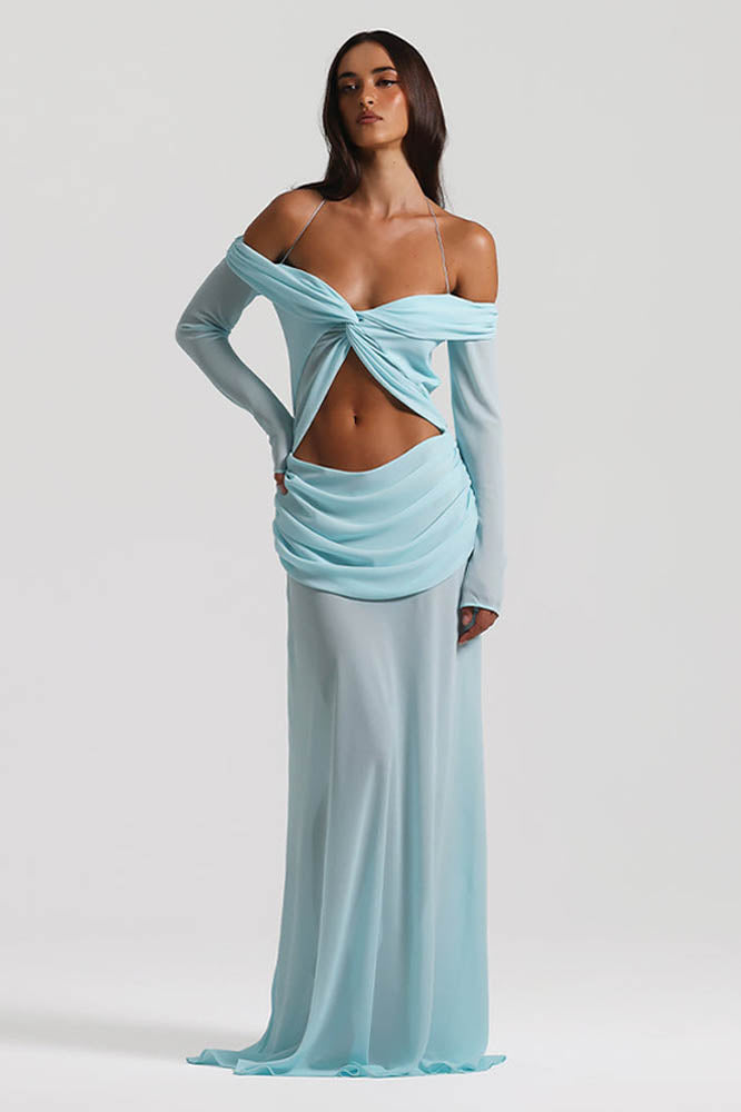 Moonlit Grace Off-Shoulder Dress-ROVOLE