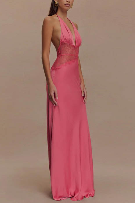 Halter Patchwork Backless Sexy Maxi Dress-ROVOLE