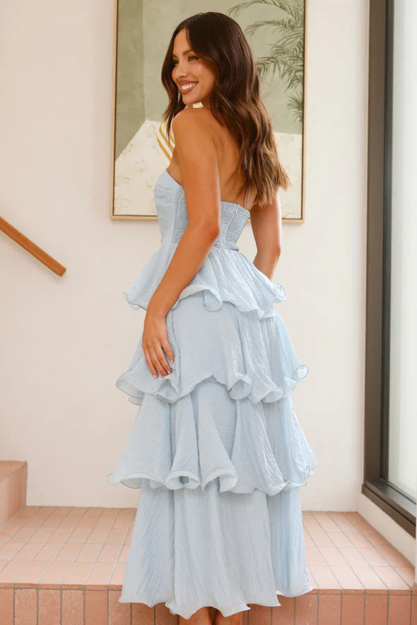 Sexy Chic Strapless Backless Tiered Midi Dress-ROVOLE