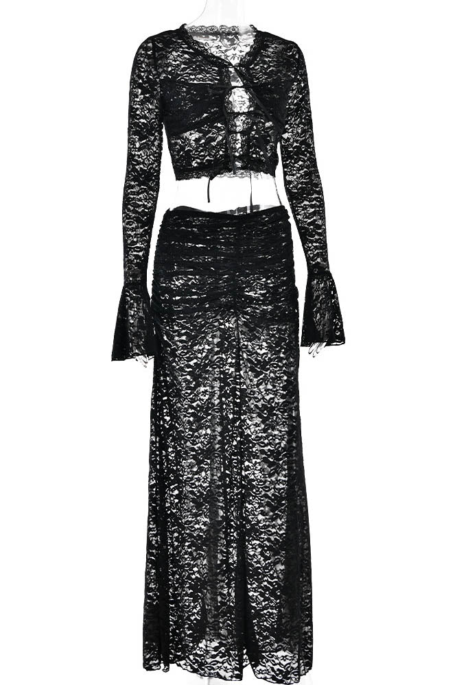 Whispering Lace – Flare Skirt Set-ROVOLE