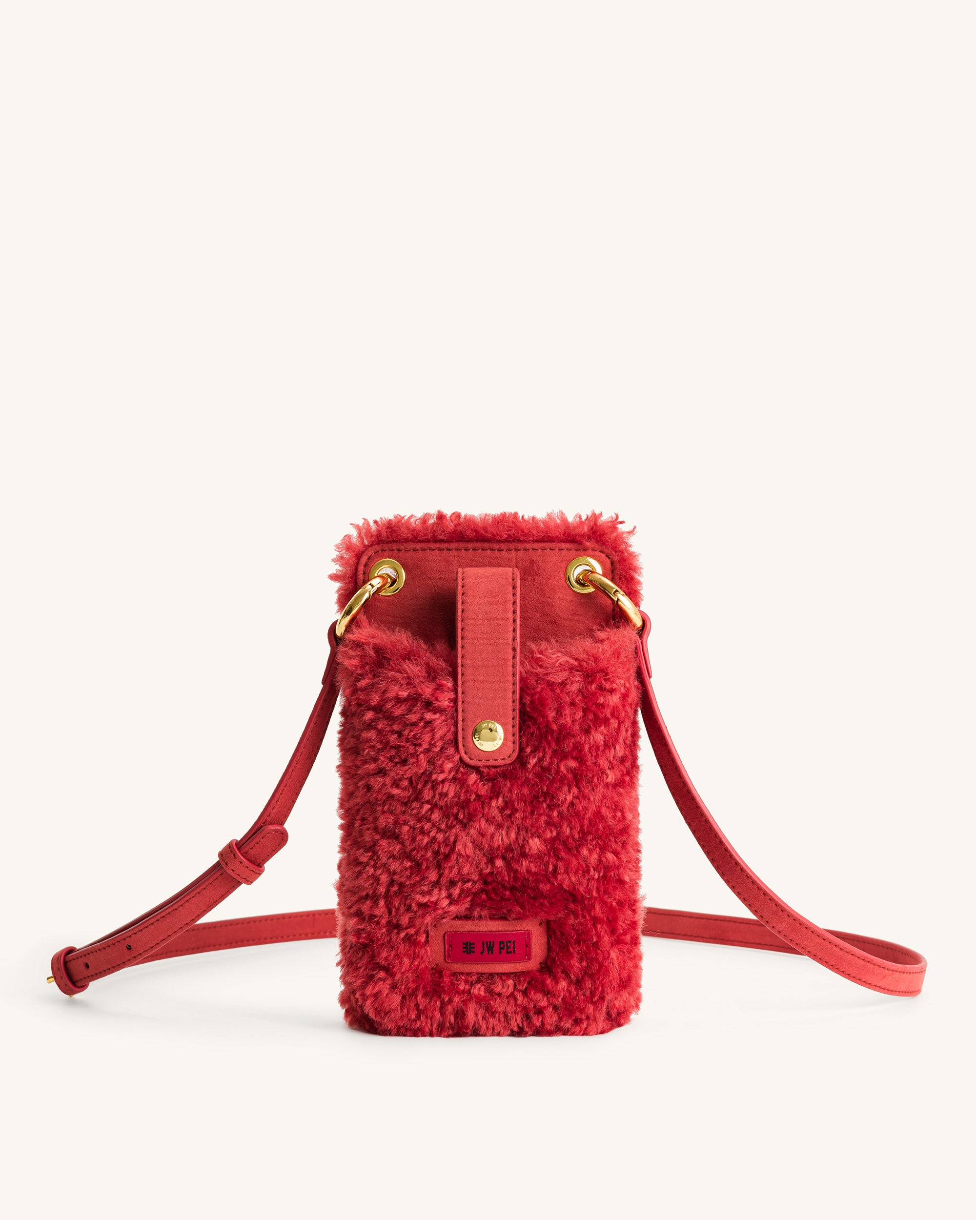Aylin Faux Fur And Suede Phone Bag - Magenta-ROVOLE
