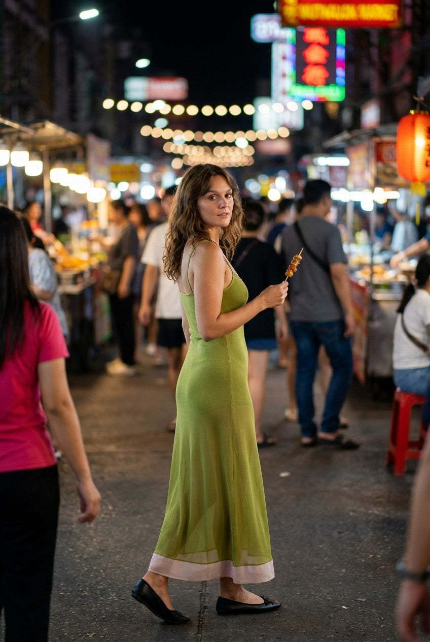 Sheer Muse Ribbed Knit Contrast Midi Dress