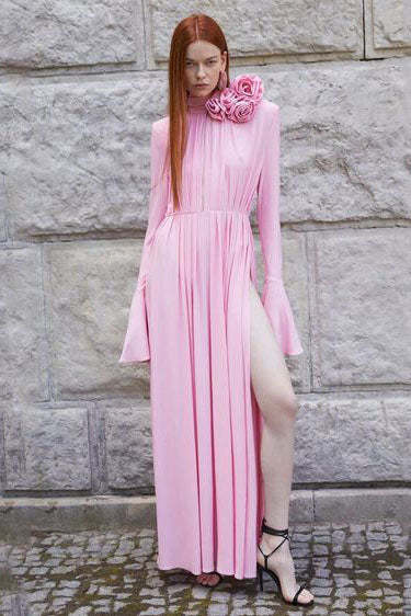 Luxury Vintage Cut-Out Deep V Halter 3D Floral Maxi Dress-ROVOLE