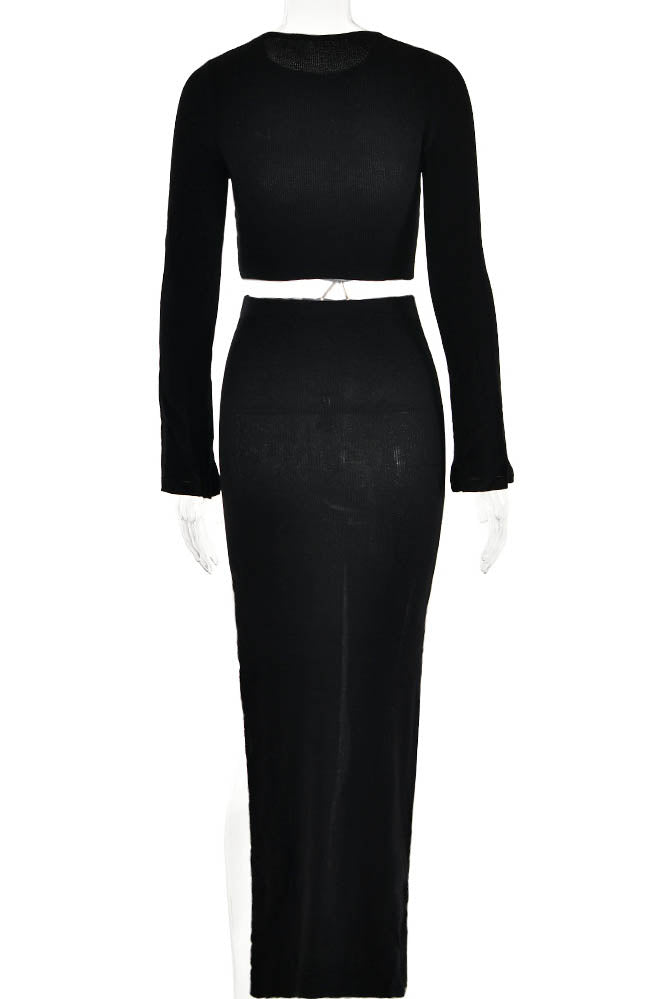 Crewneck Knit & Slit Skirt Set-ROVOLE