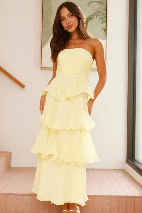 Sexy Chic Strapless Backless Tiered Midi Dress-ROVOLE