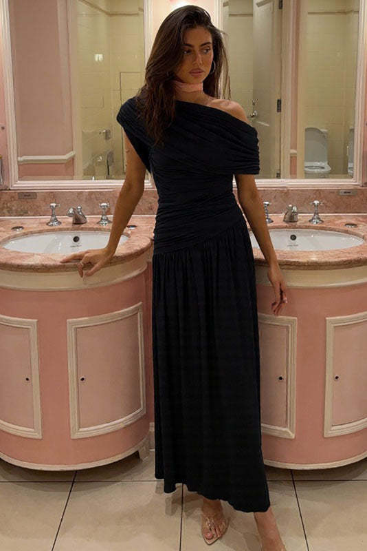 Asymmetric Cutout Evening Maxi Dress-ROVOLE