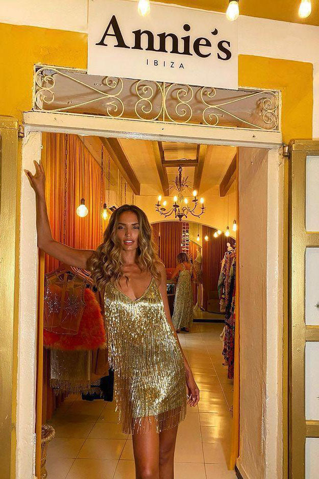 Shimmering Fringe Mini Dress-ROVOLE