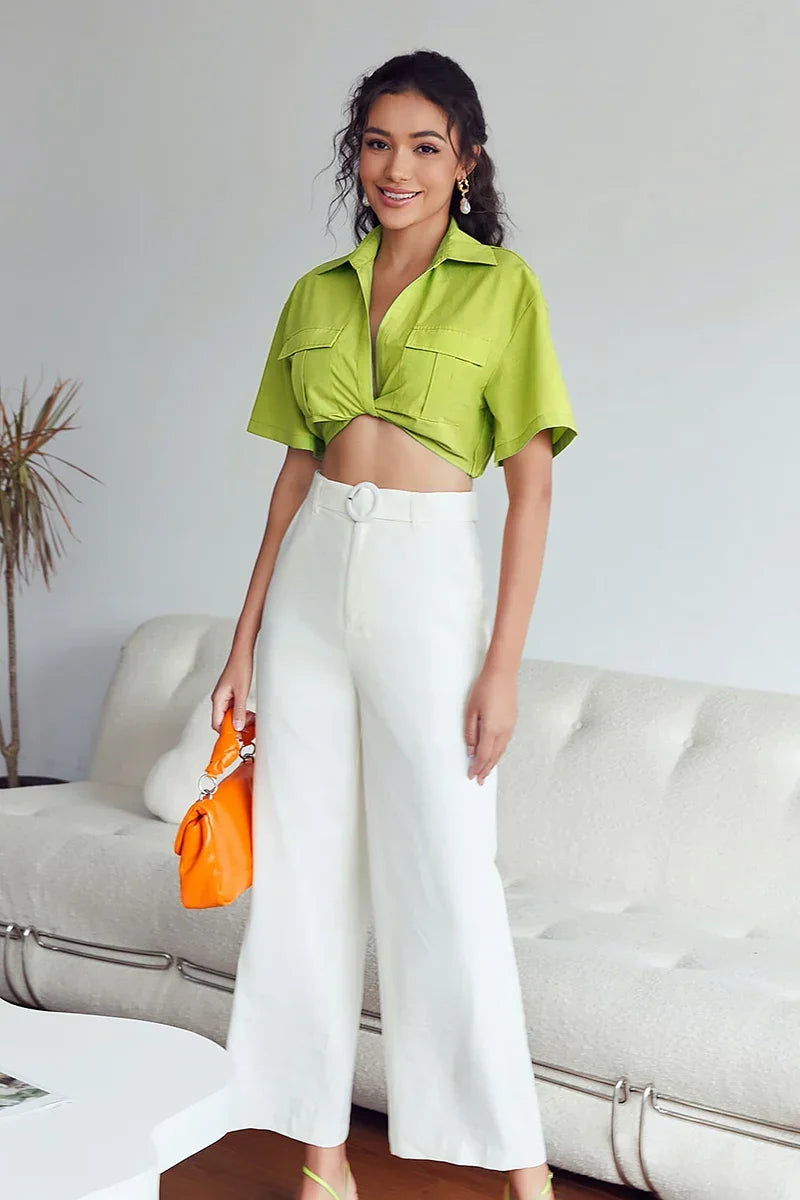 Kay Twisted Crop Linen Blouse-ROVOLE