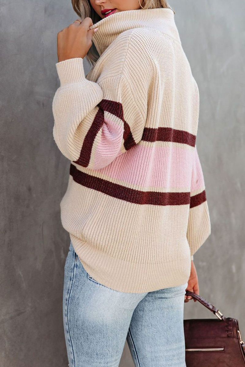 Casual Solid Patchwork Zipper Collar Sweaters(5 Colors)-ROVOLE