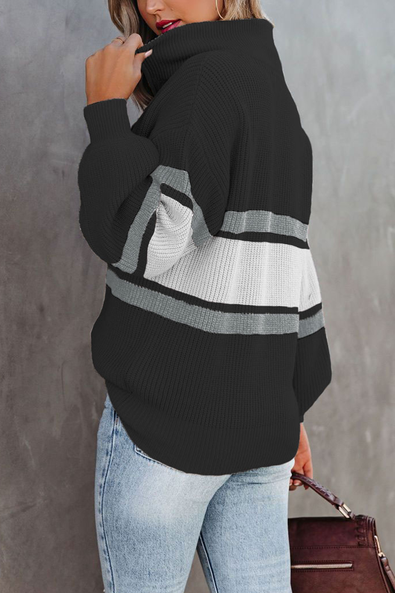 Casual Solid Patchwork Zipper Collar Sweaters(5 Colors)-ROVOLE
