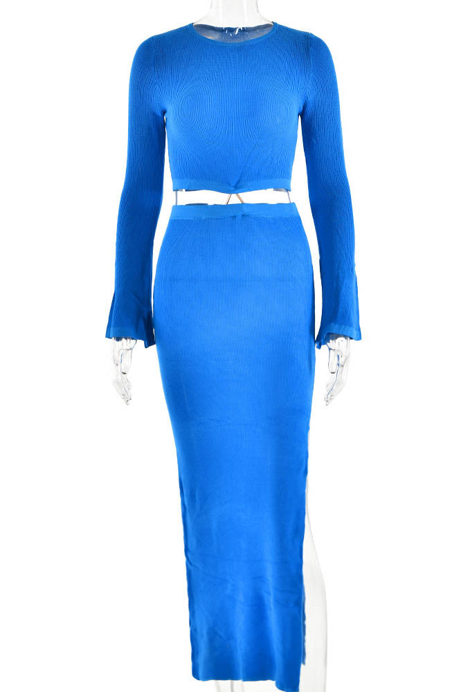 Crewneck Knit & Slit Skirt Set-ROVOLE