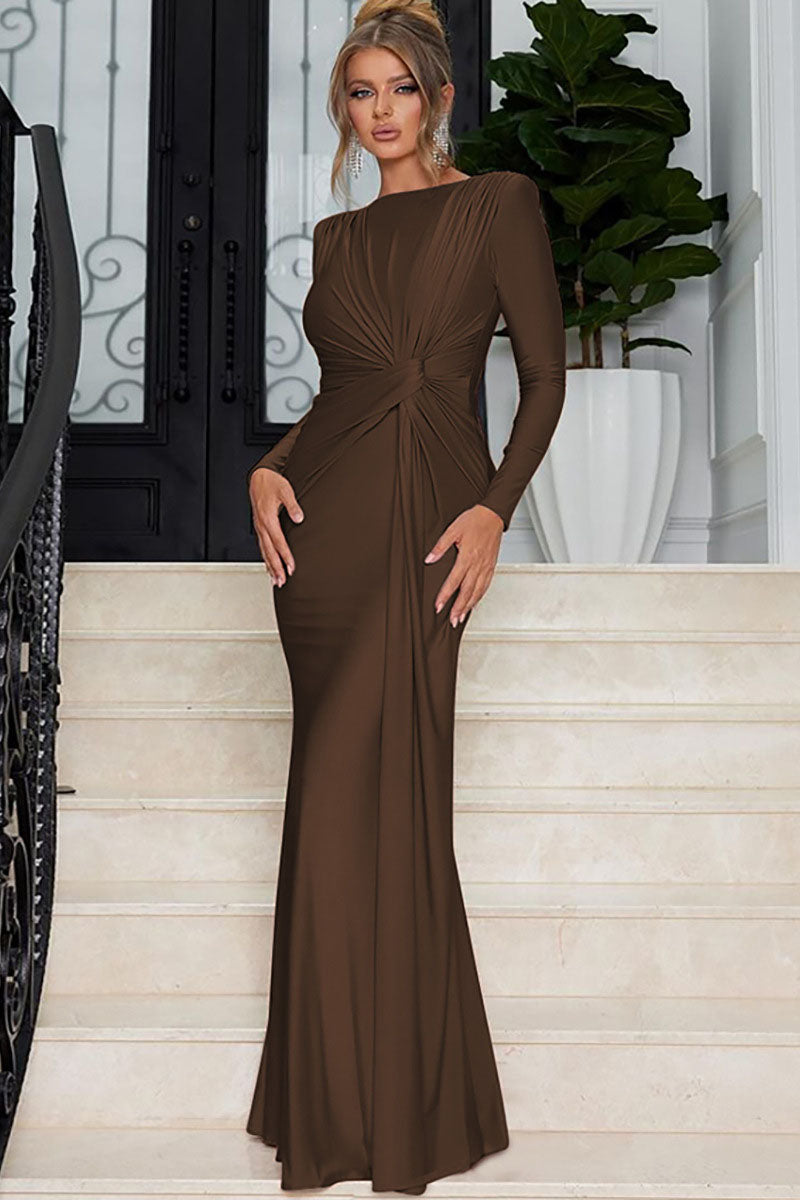 Euro-Inspired Round Neck Evening Maxi Dress-ROVOLE