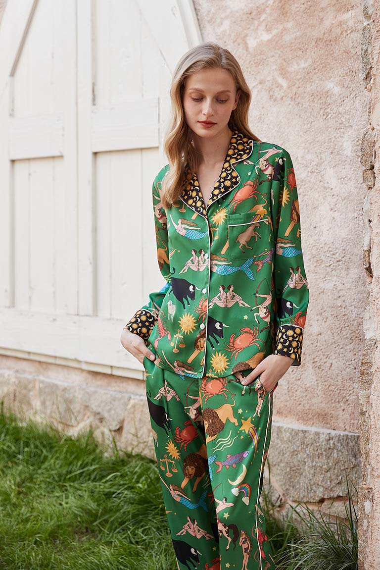 Green Constellation Print Pajama Set-ROVOLE