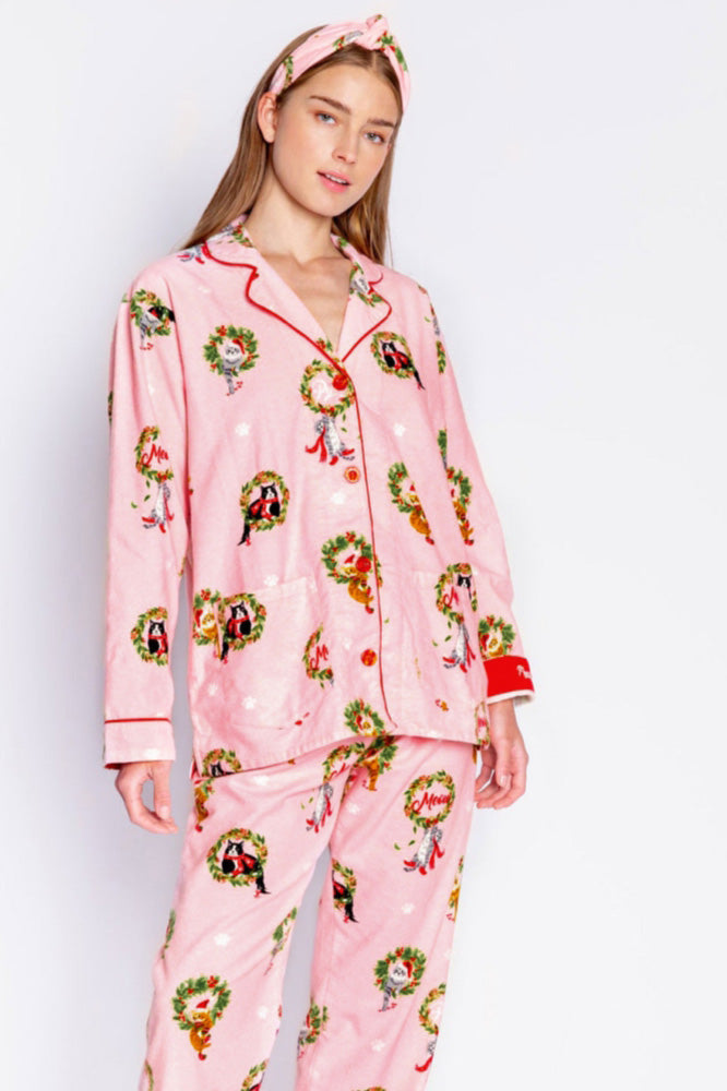 Kitten Wreath Print Pajama Set-ROVOLE