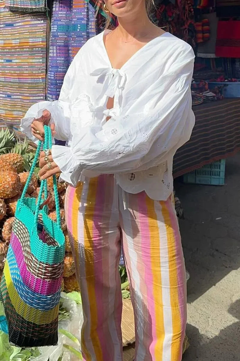 Hearts Embroidered White Blouse-ROVOLE