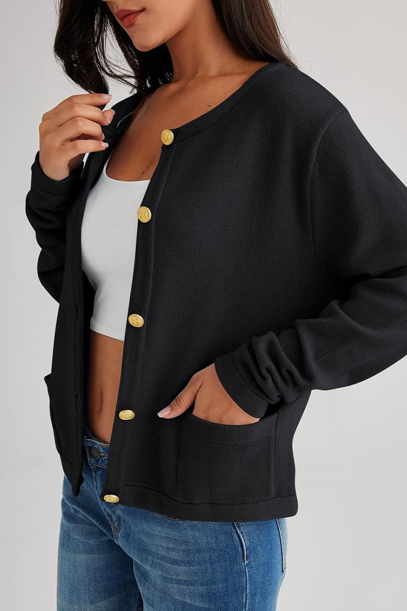 Casual Daily Solid Color Pocket Buttons O Neck Outerwear(3 Colors)-ROVOLE