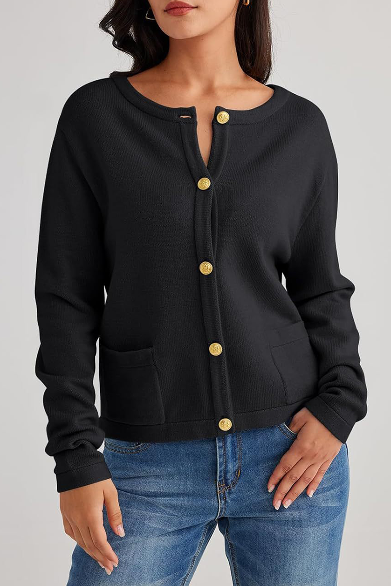 Casual Daily Solid Color Pocket Buttons O Neck Outerwear(3 Colors)-ROVOLE